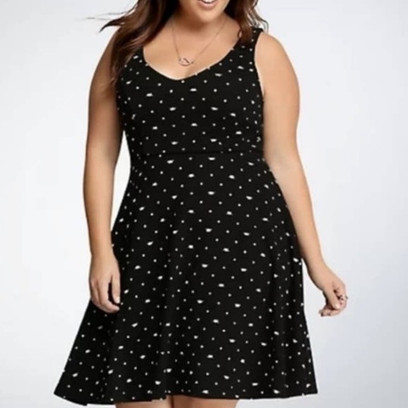 Torrid Sleeveless Cat Polka Dot Skater Dress Size 1X - Picture 1 of 7